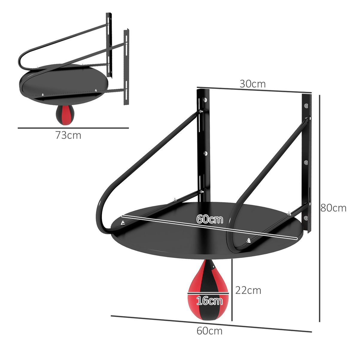 HOMCOM Punching Ball Speedball Boxen mit Drehplatte + Pumpe Höhenverstellbar Rot Schwarz