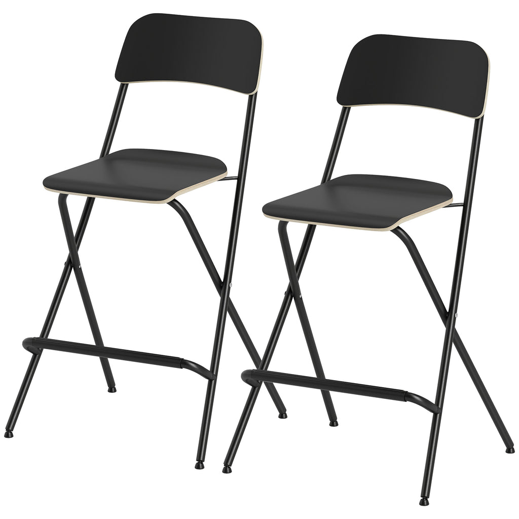 HOMCOM 2er-Set Barhocker, klappbare Barstühle mit Stahlrahmen, für Küche, Esszimmer, Schwarz