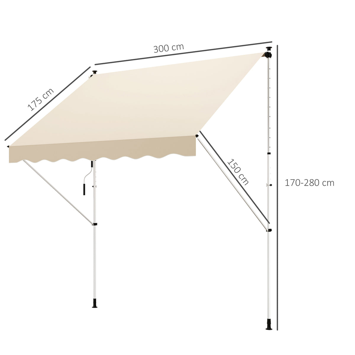 Outsunny Klemmmarkise mit Handkurbel höhenverstellbar Gelenkarmmarkise schmutzabweisend, witterungsbeständig Balkonmarkise 150cm breit Terrassenmarkise für Terrasse Balkon Veranda Beige