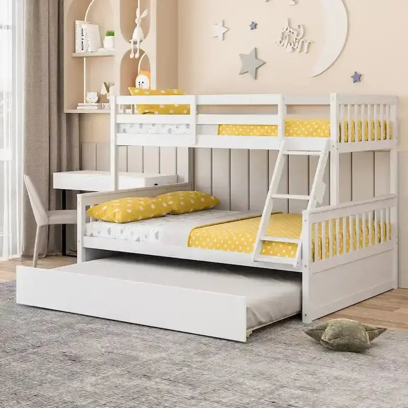 Gymax Twin-over-Full Bunk Bed with Convertible Twin Trundle Base