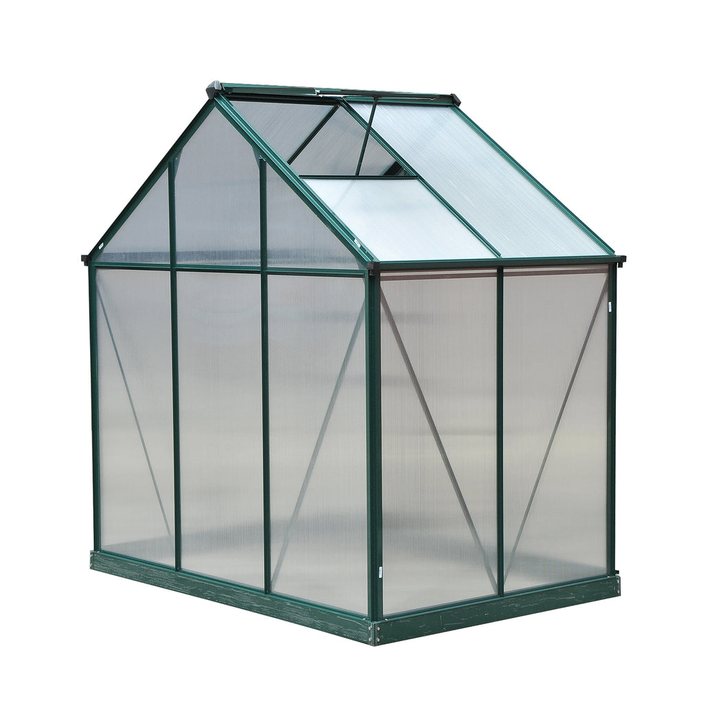 Outsunny Gewächshaus mit Dachfenster Aluminium Treibhaus 190 cm x 132 cm x 201 cm Grün + Transparent