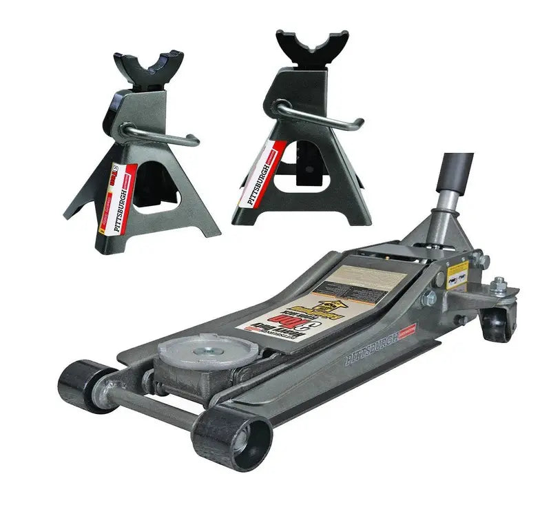 Pittsburg 3-Ton Low-Profile Floor Jack Kit — Includes Rapid-Pump Jack Stands