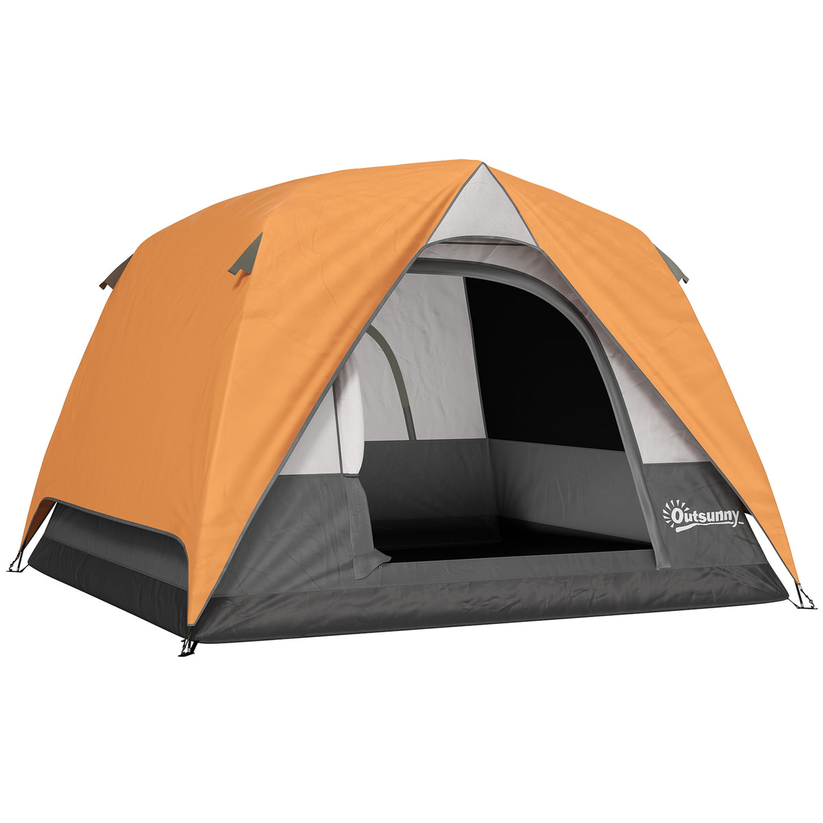 Outsunny Campingzelt für 3 Personen Wasserdicht mit Tasche, Deckenhaken für Laterne und Tragetasche, 2x2x1.35m, Orange