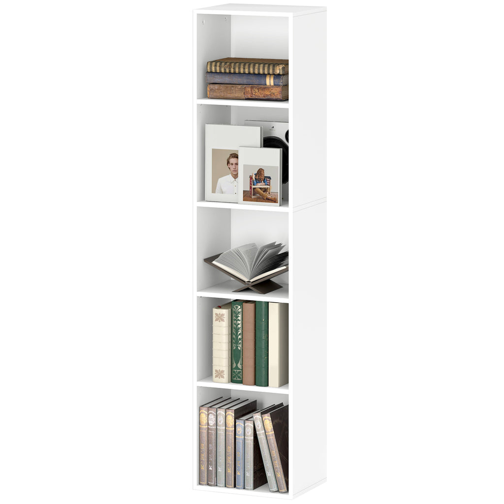 HOMCOM Bücherregal, 5 Fächer, verstellbare Regale, Holz, 30 x 24 x 133,5 cm, Weiß