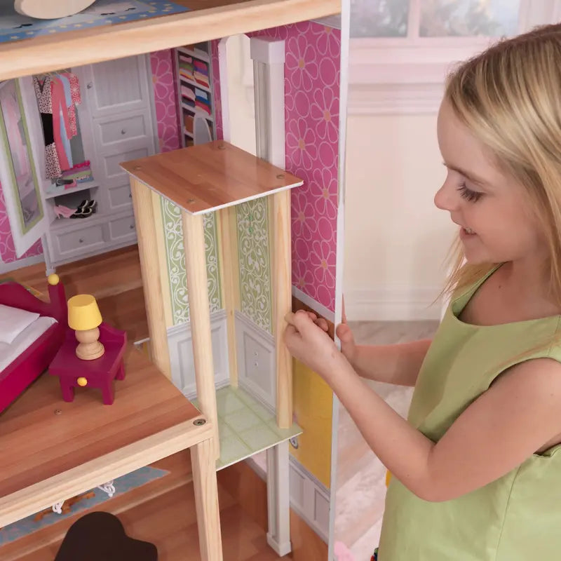 KidKraft Majestic Mansion Wooden Dollhouse – Three-Story Playset with 34 Accessories Included