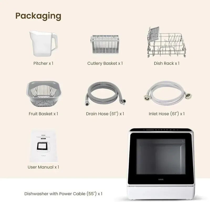 HAVA Portable Tabletop Dishwasher – 6-Program Compact Unit with 5L Built-in Water Tank