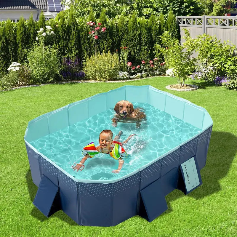 Hard-Shell Foldable Backyard Pool – Non-Inflatable, Durable Plastic Design (158″ x 76″ x 20″) for Kids & Pets