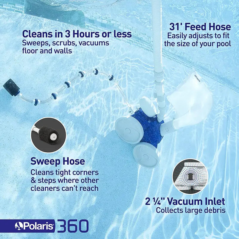 Polaris Vac-Sweep 360 Pressure-Side In-Ground Pool Cleaner – Triple-Jet Propulsion System