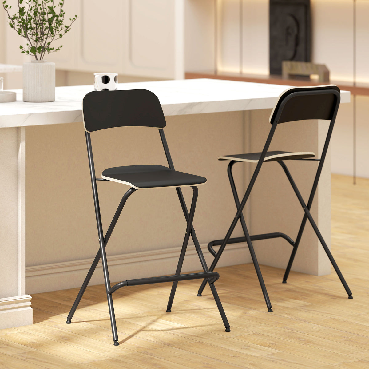 HOMCOM 2er-Set Barhocker, klappbare Barstühle mit Stahlrahmen, für Küche, Esszimmer, Schwarz