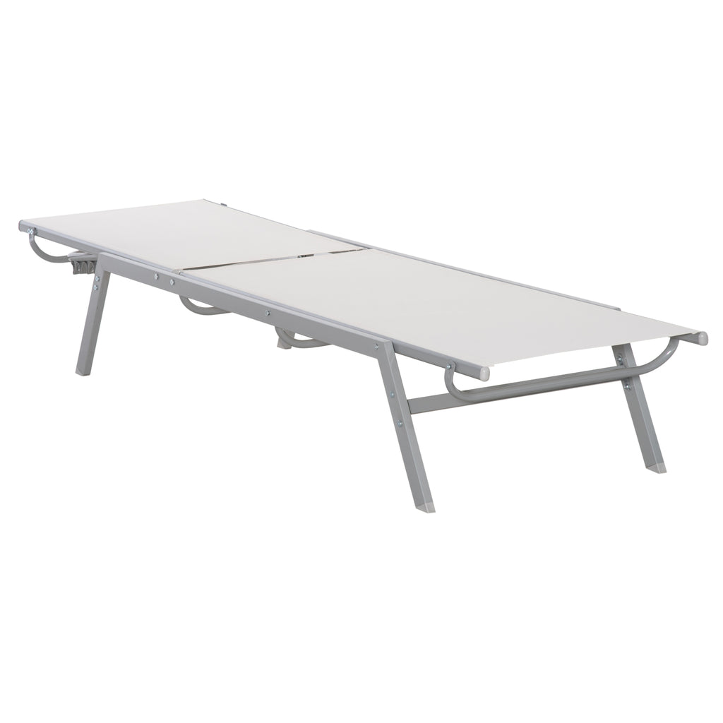 Outsunny Garten-Sonnenliege Relaxliege mit 5-stufige Rückenlehne aus Metall Cremeweiß 170 x 58 x 97 cm