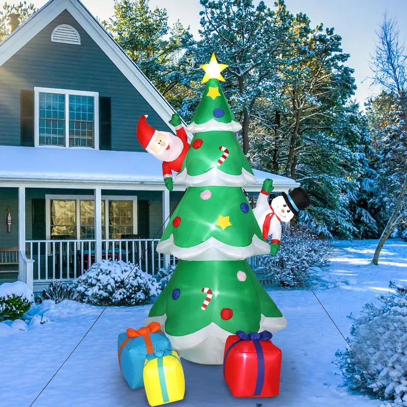 Ktaxon 8ft Inflatable LED Christmas Tree with Santa, Snowman & Gifts for Yard Decor