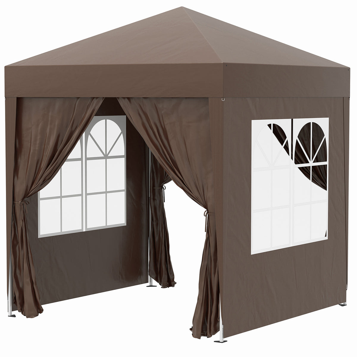 Outsunny Faltpavillon, Bierzelt, 4 abnehmbare Seitenwände, 2 Fenster, Metallrahmen, 2 x 2m, Braun