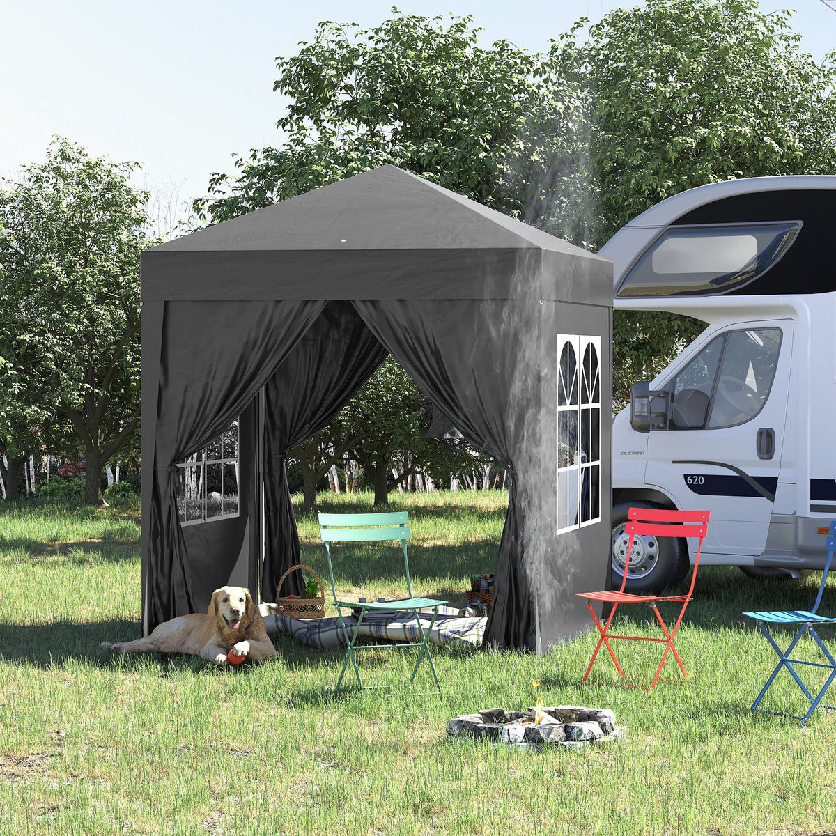 Outsunny Faltpavillon, Bierzelt, 4 abnehmbare Seitenwände, 2 Fenster, Metallrahmen, 2 x 2m, Schwarz