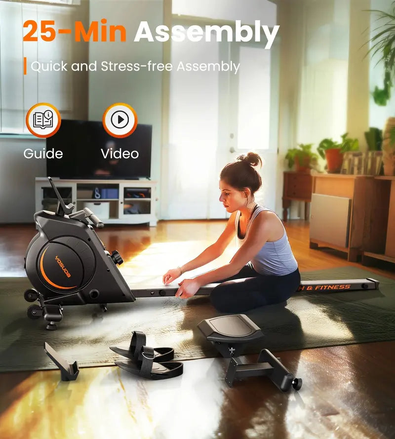 YOSUDA Magnetic Rowing Machine, 350 LB Capacity, Silent & Durable, LCD Monitor, Space-Saving Design