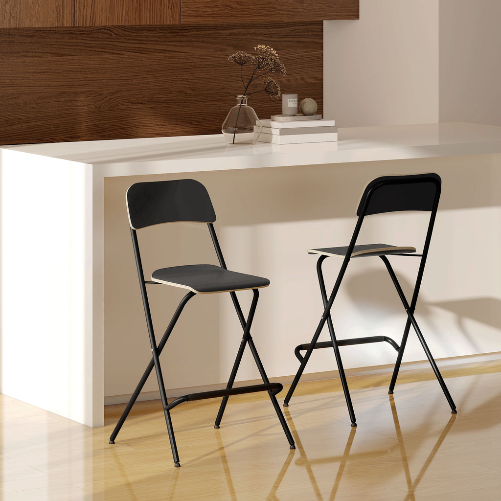 HOMCOM 2er-Set Barhocker, klappbare Barstühle mit Stahlrahmen, für Küche, Esszimmer, Schwarz