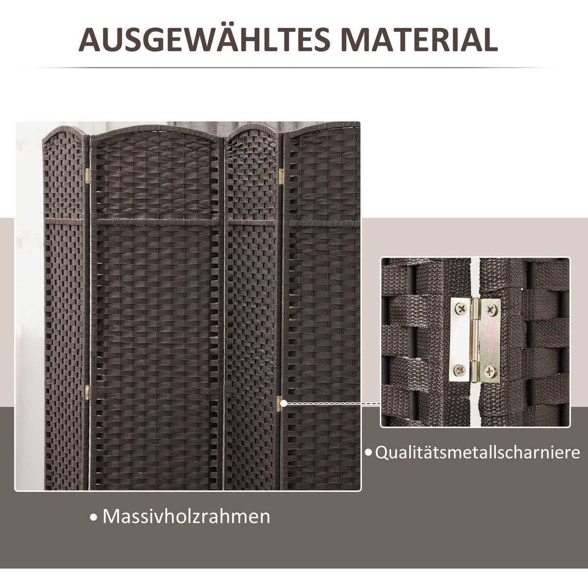 HOMCOM 6-teiliger Raumtrenner, Faltbarer Sichtschutz, Sichtschutzwand für Wohnzimmer, Schlafzimmer, Homeoffice, Braun