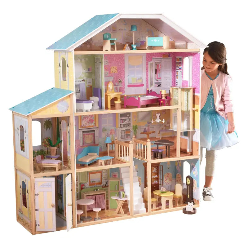 KidKraft Majestic Mansion Wooden Dollhouse – Three-Story Playset with 34 Accessories Included