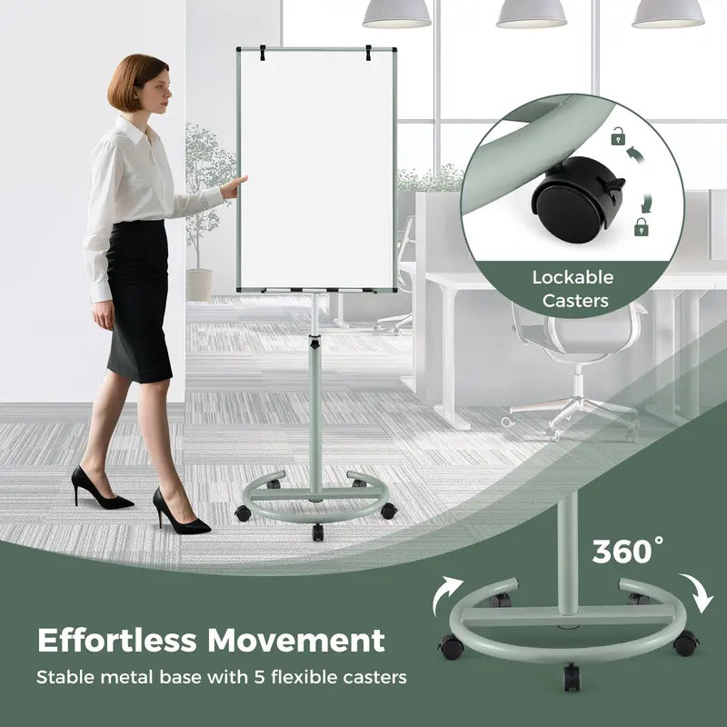 Height-Adjustable Mobile Dry Erase Board – 40″ x 26″ on Stable Round Wheeled Stand