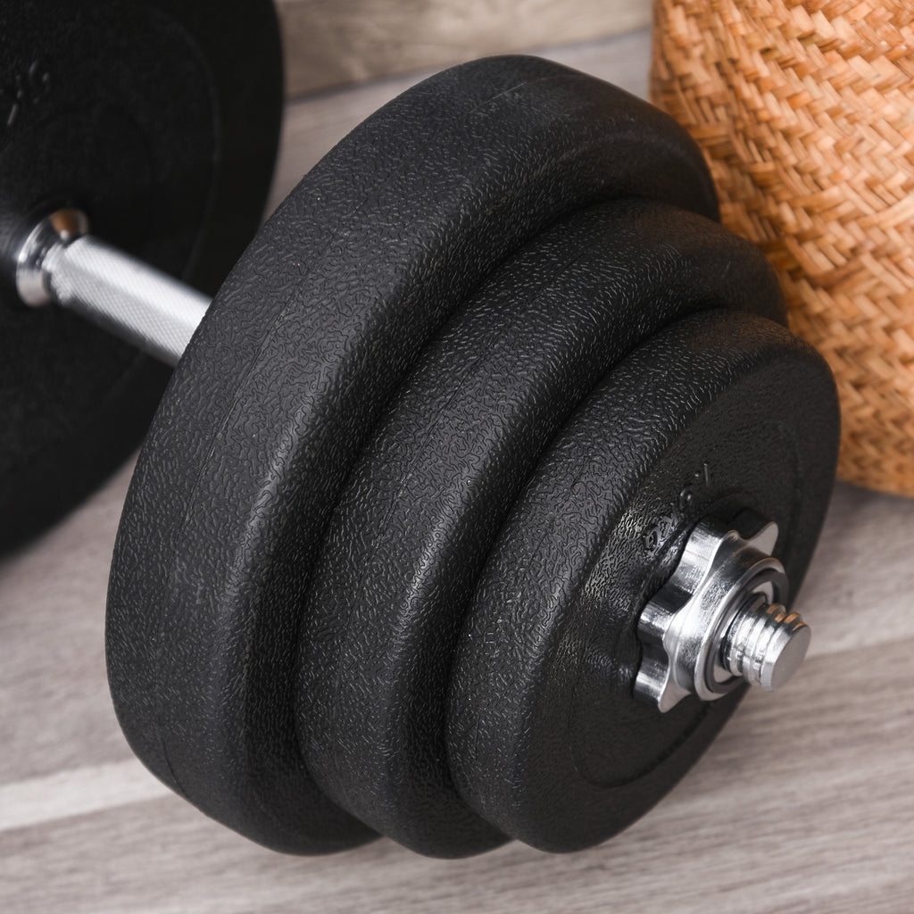HOMCOM Kurzhantel-Set 40 kg, 2 Metallgriffe, 12 Hantelscheiben, bodenschonend, schwarz