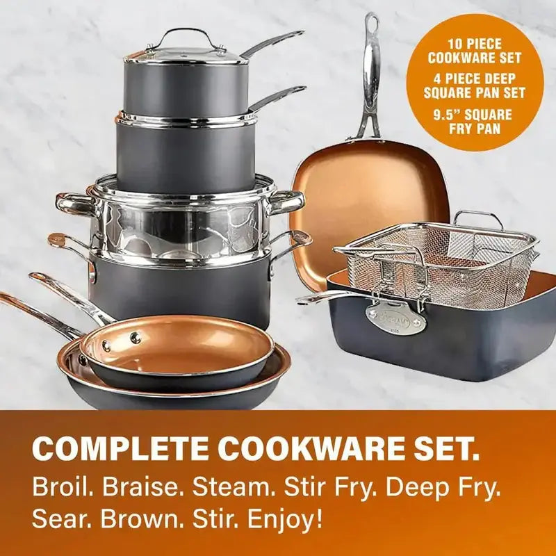 Gotham Steel Graphite 20-Piece Cookware & Bakeware Set – Nonstick Ceramic-Infused Pots, Pans, and Baking Essentials