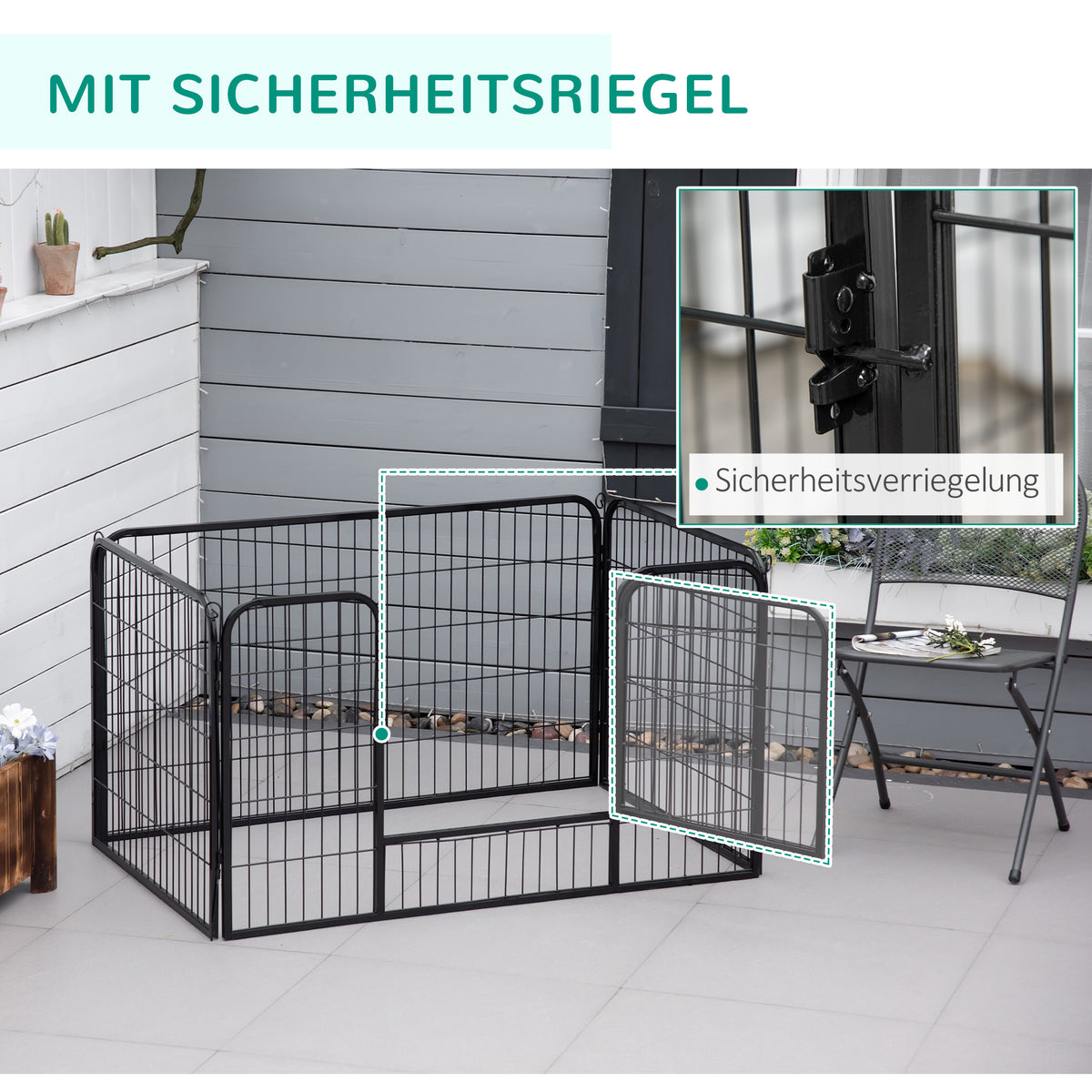 PawHut Welpenauslauf, klappbar, 1 Tür,  129 cm x 84 cm x 70 cm Schwarz