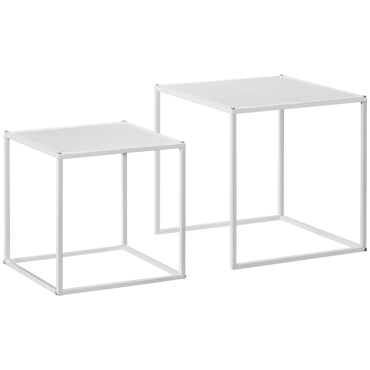 HOMCOM Beistelltisch-Set, moderne Satztische, platzsparend, stabiler Stahlrahmen, Weiß