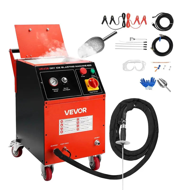 Industrial Dry Ice Blasting Machine – 5 kg Hopper, 4 Interchangeable Nozzles, Adjustable Pressure, Mobile Cleaner for Auto, Marine & Aerospace Use