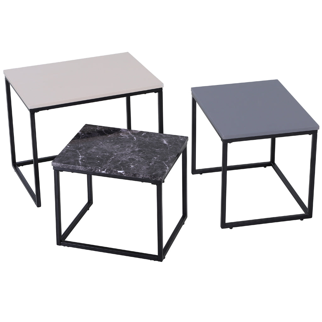 HOMCOM 3er Set Couchtisch Stapeltisch Beistelltisch Kaffeetisch Metallfuß MDF 3 Farben 55 x 40 x 45 cm/48 x 37 x 40 cm/41 x 34 x 35 cm