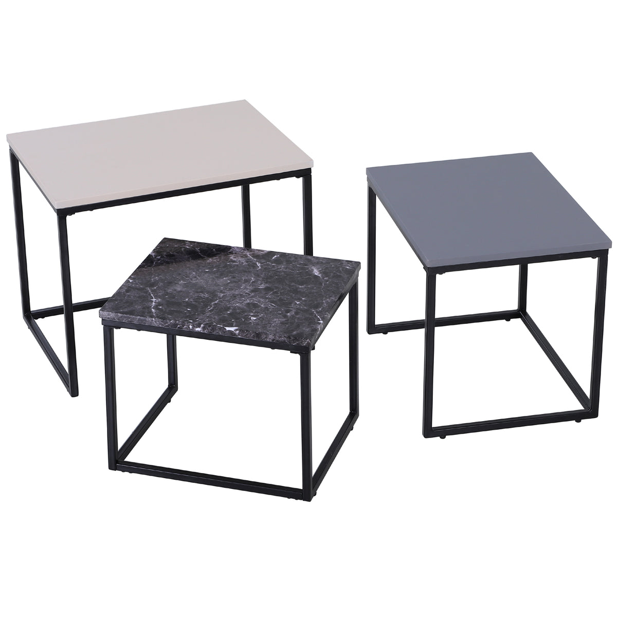 HOMCOM 3er Set Couchtisch Stapeltisch Beistelltisch Kaffeetisch Metallfuß MDF 3 Farben 55 x 40 x 45 cm/48 x 37 x 40 cm/41 x 34 x 35 cm