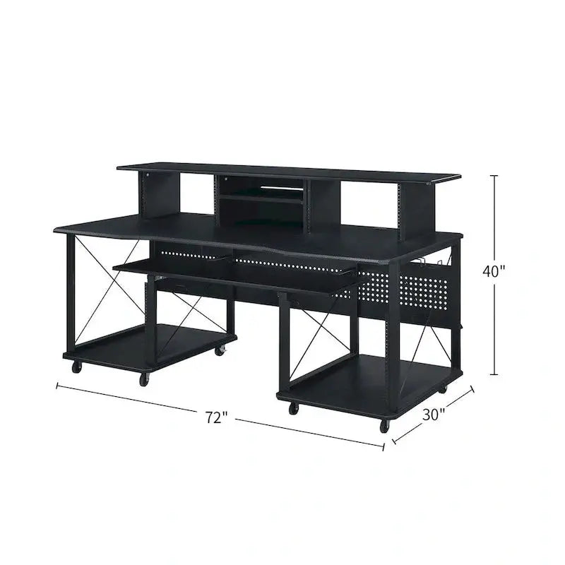 Portable Rectangular Music Desk – 8-Caster Mobility Base with Dedicated Keyboard Tray