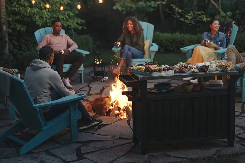 Keter Unity XL Portable Outdoor Storage Table with Built-In Seating
