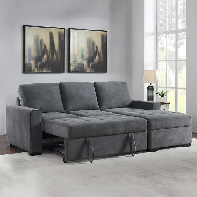 Kendale Modern Sleeper Sofa with Integrated Storage Chaise and Pull-Out Mattress
