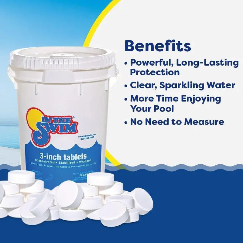In The Swim 3″ Tri-Chlor Stabilized Tablets — 90% Available Chlorine, Individually Wrapped, Slow-Release Formula — 50 lb