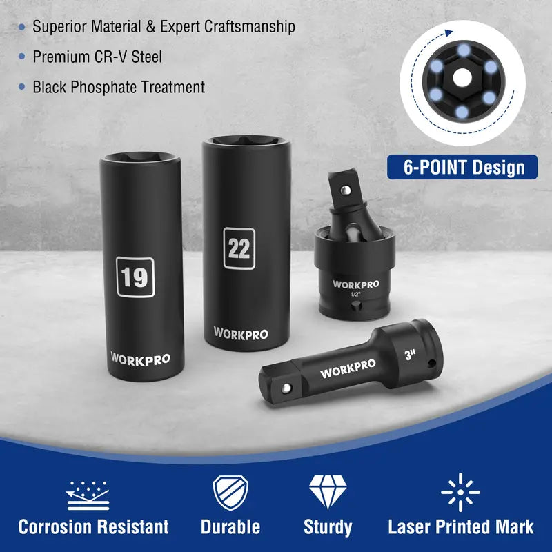 WORKPRO 65-Piece 1/2-Inch Drive Impact Socket Set – SAE & Metric Deep and Standard Sizes