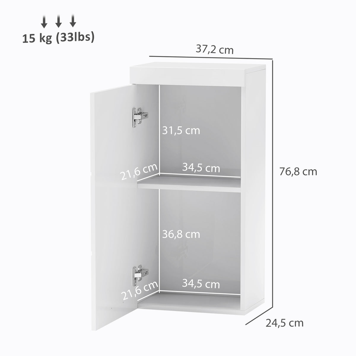 HOMCOM Zweistufiger Badezimmerschrank, Badkommode, wandmontiert, Spanplatte, MDF, Weiß