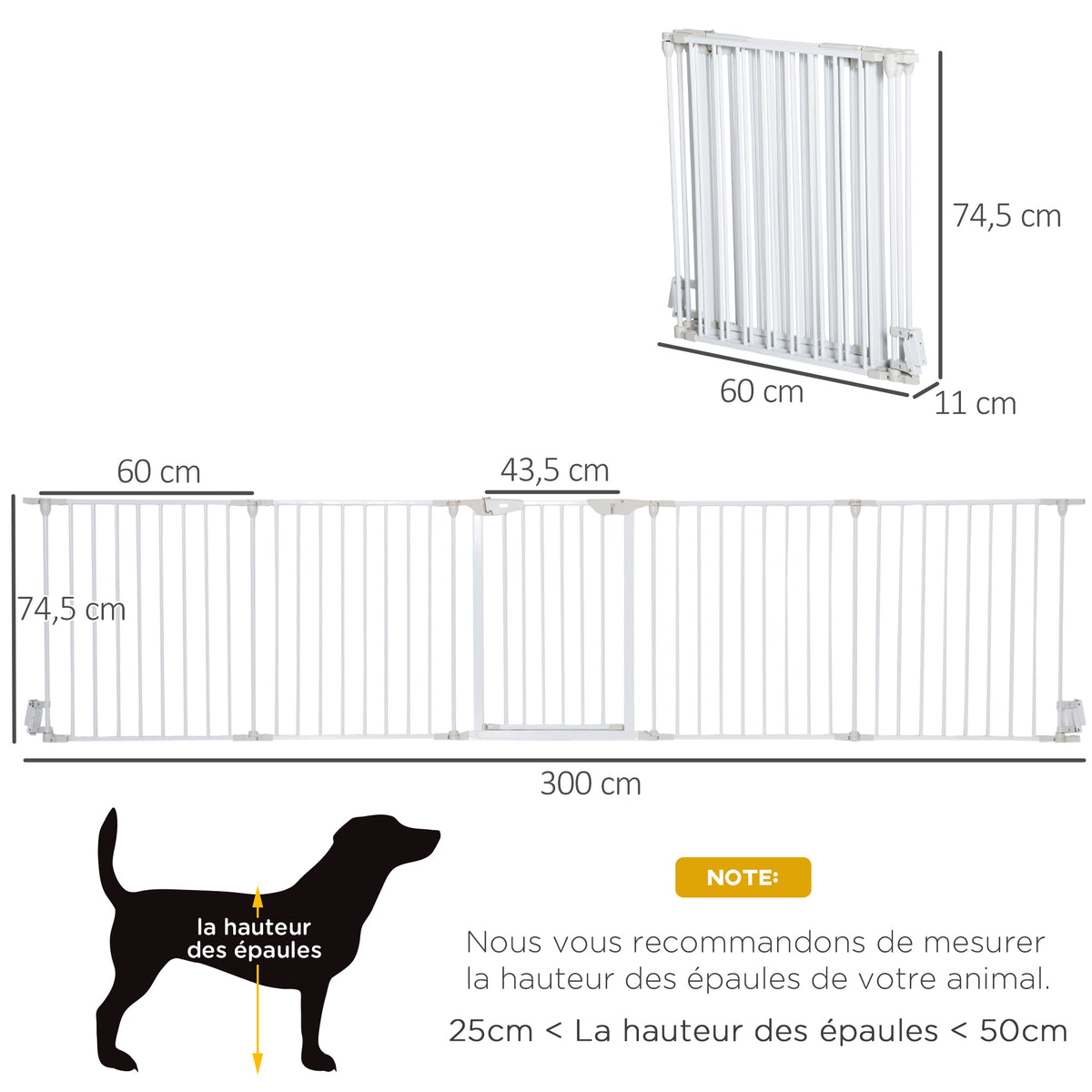 PawHut Modularer faltbarer Hundeparkzaun mit integrierter Tür 300L max. x 74,5H cm Metall PP Weiß