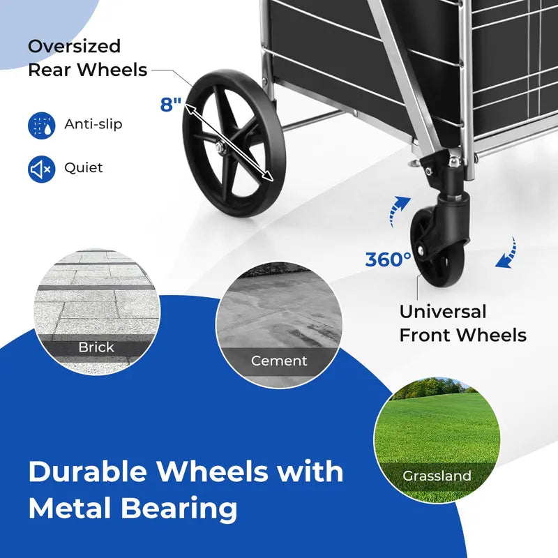 Waterproof Jumbo Folding Shopping Cart for Groceries – Upgraded Lightweight Design