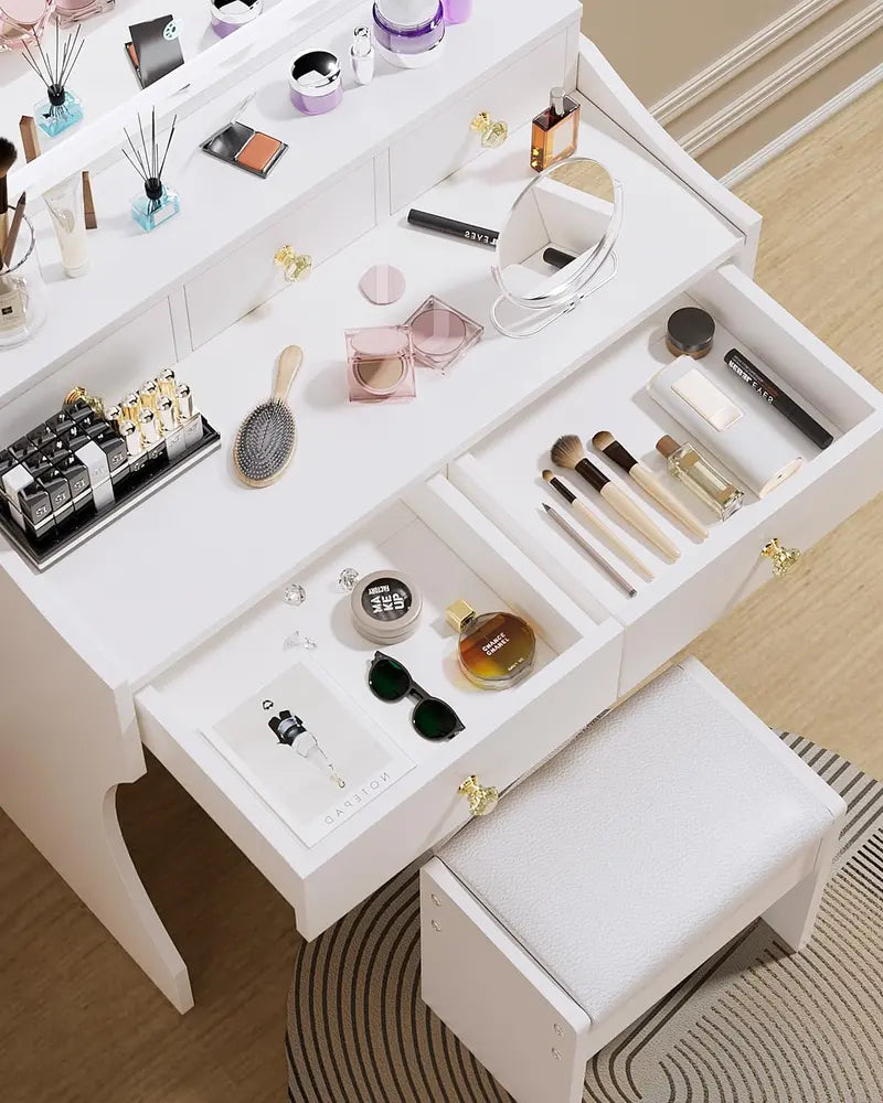 Illuminated Makeup Vanity Table with Oversized Mirror & LED Lights – 80cm Dressing Desk with Matching Stool