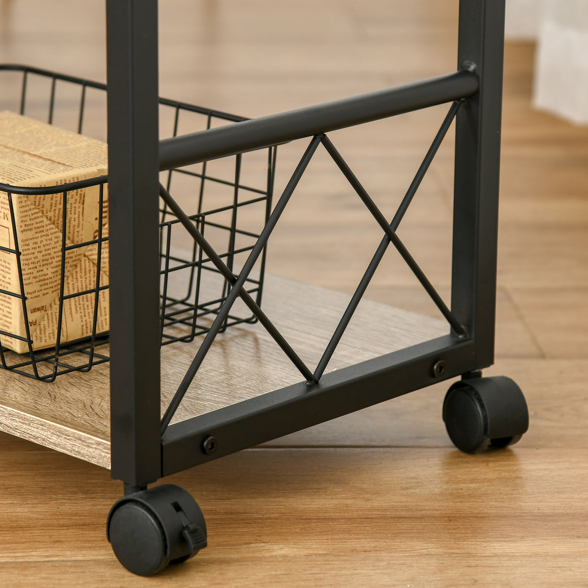 HOMCOM Beistelltisch Servierwagen mit Rädern Küchenwagen Kaffeetisch mit Schublade Ablage Sideboard beweglich Spanplatte Natur 60 x 30 x 65 cm