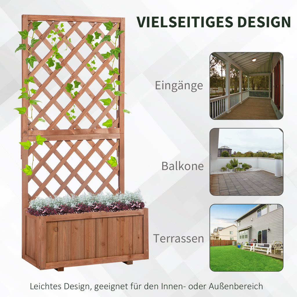Outsunny Hochbeet Pflanzenkasten mit Rankgitter, Spalier Pflanzkübel, Blumenkasten Holz, 72,5x31,5x149,5cm für Garten Balkon Terasse, Blumenkübel für Kletterpflanzen, Blumen, Orange