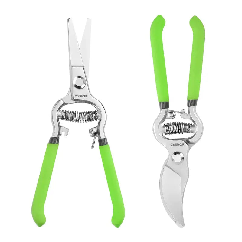 WORKPRO Dual-Purpose Pruning Shears Set – 8″ Bypass & Straight-Blade Hand Clippers