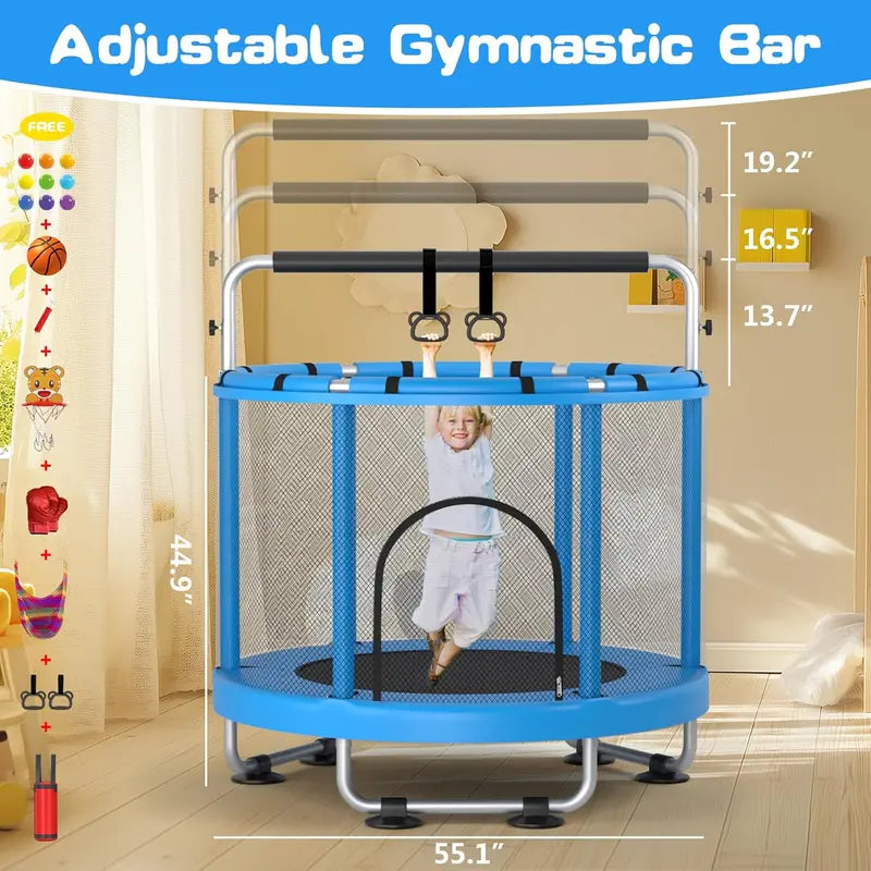 ZCMHAXJ Kids' Trampoline with Adjustable Gymnastics Bar & 7 Interactive Accessories