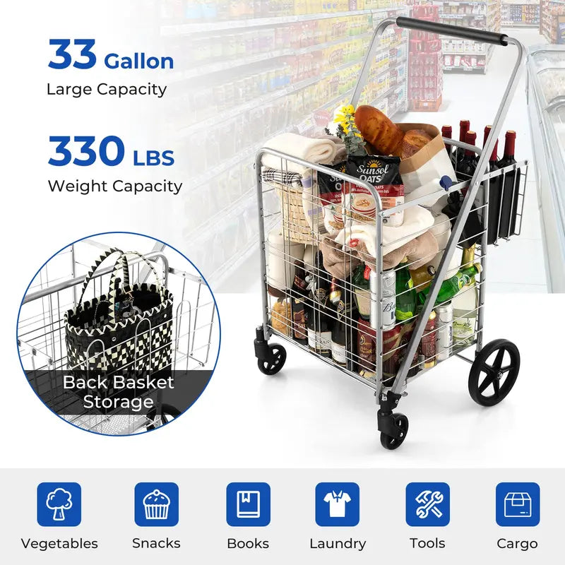 Waterproof Jumbo Folding Shopping Cart for Groceries – Upgraded Lightweight Design