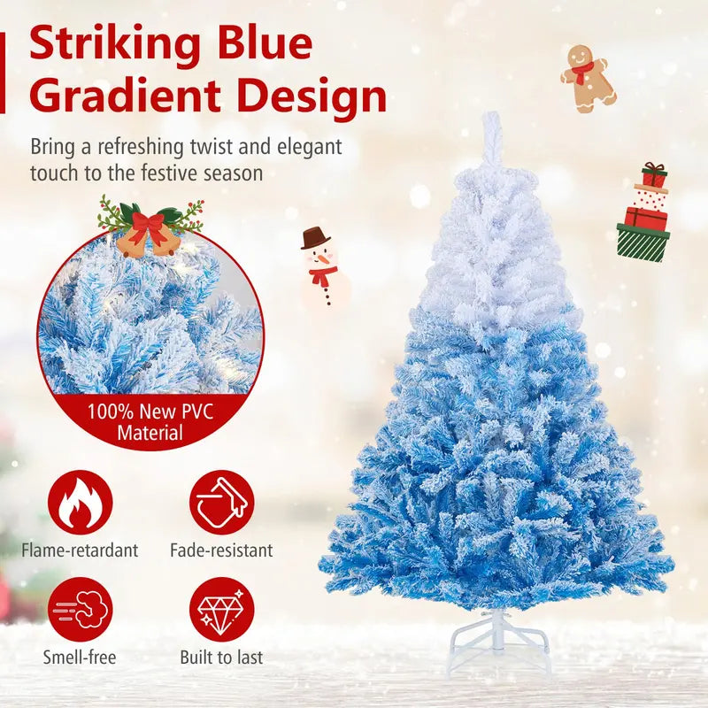 Pre-Lit Snow-Flocked Artificial Christmas Tree with Hinged Construction and Full Branch Profile