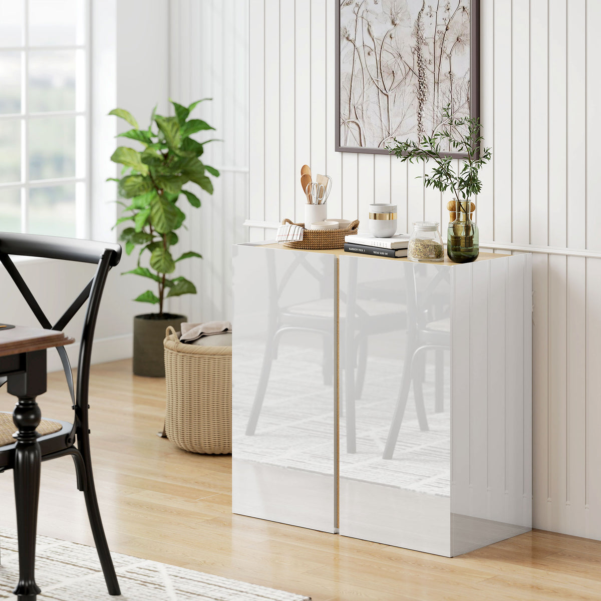 HOMCOM Kommode, Sideboard mit Soft-Close-Türen, anpassbares Regal, für Wohnzimmer, Küche, Esszimmer, Weiß