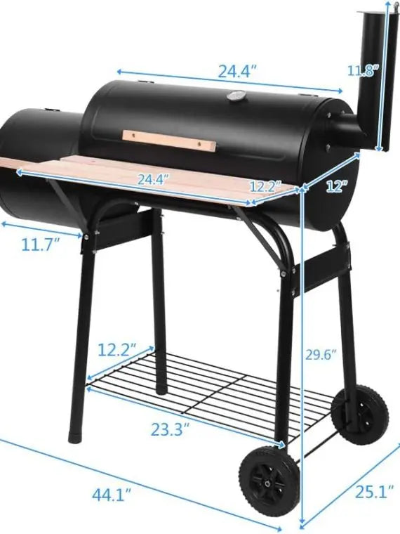 Heavy Duty Outdoor Charcoal Grill & Smoker with Thermometer & Wheels for Camping & Backyard – Double Greenhouse Design