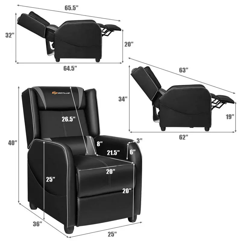 Racing-Style Massage Recliner Chair with PU Leather Upholstery and Extendable Footrest