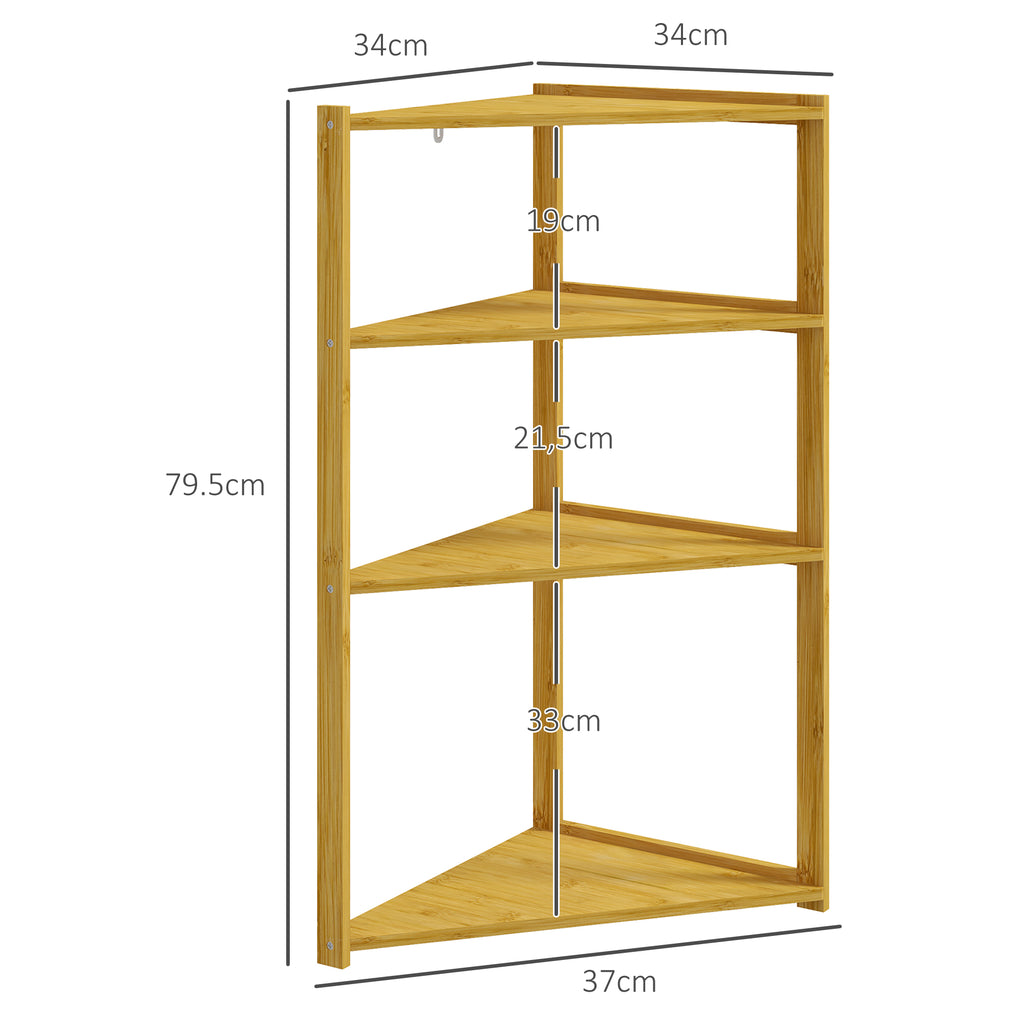 HOMCOM Möbel Bambus Eckregal mit 4 Ebenen auf Füßen - Badezimmerregal - dim. 37L x 34B x 79,5H cm