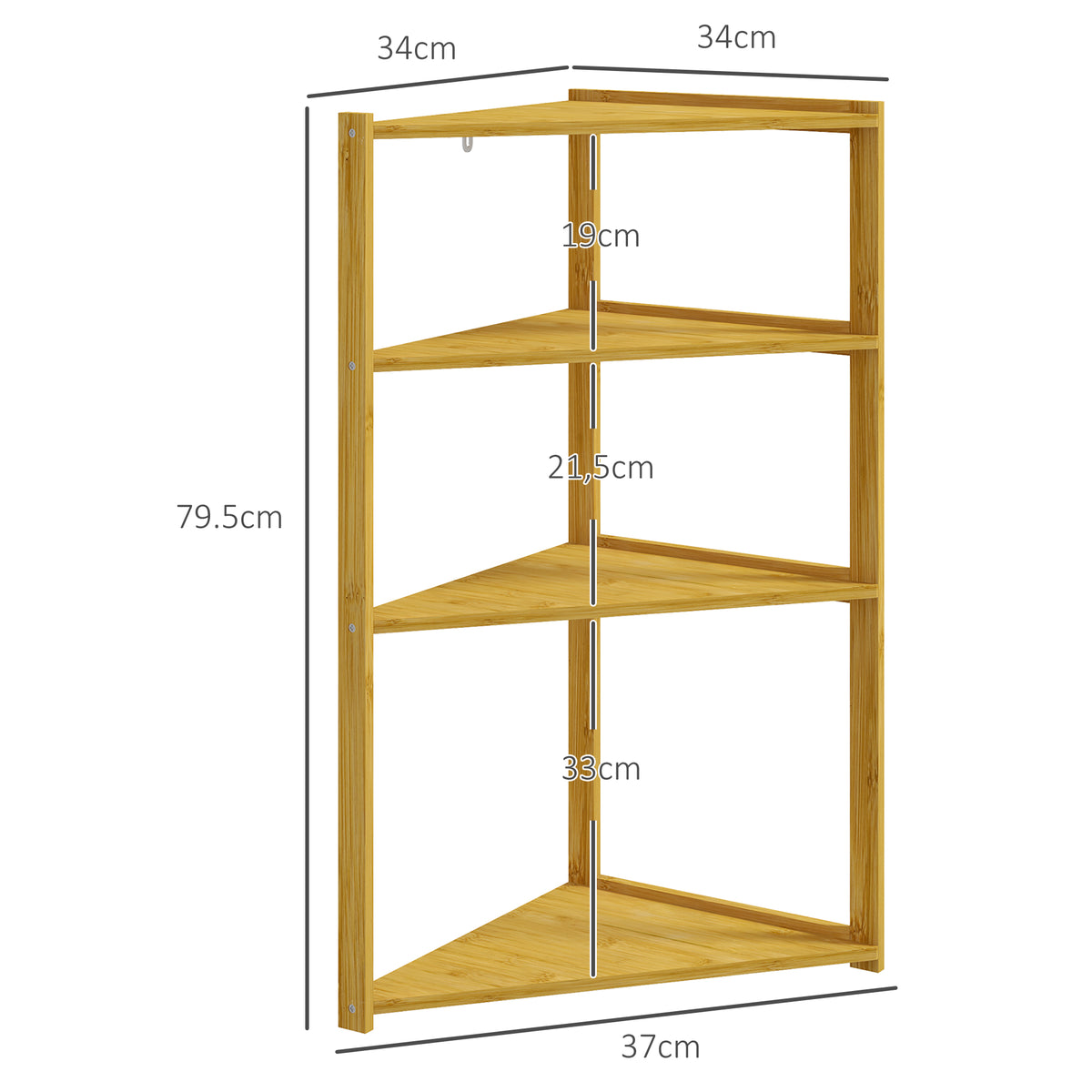 HOMCOM Möbel Bambus Eckregal mit 4 Ebenen auf Füßen - Badezimmerregal - dim. 37L x 34B x 79,5H cm