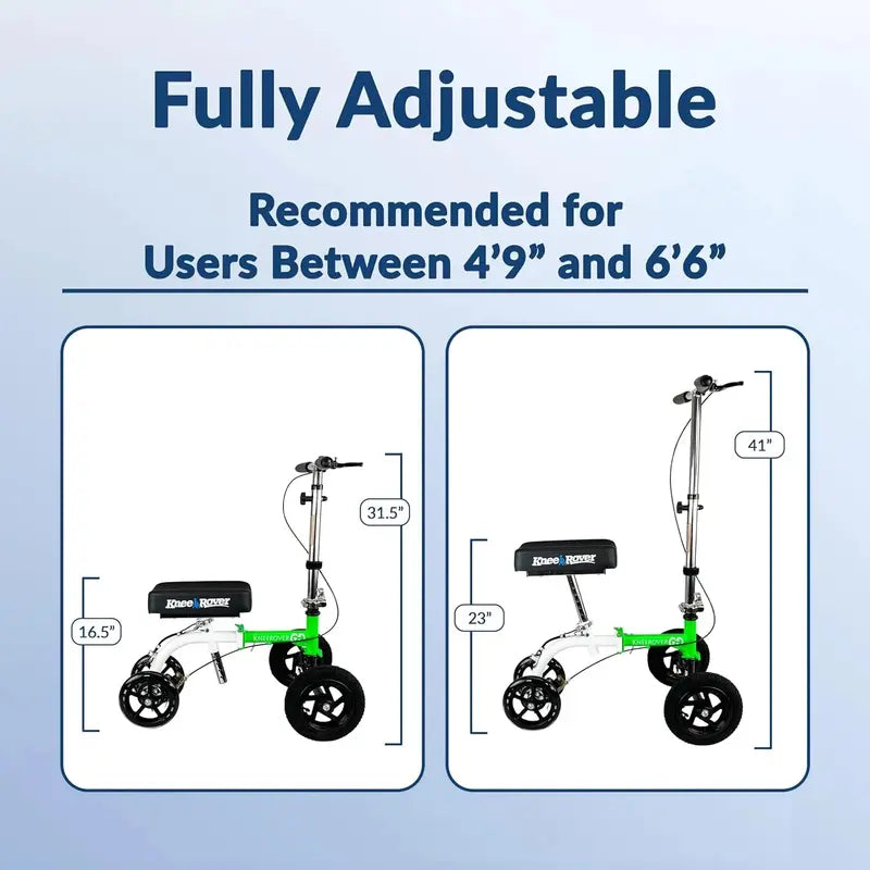 Hybrid All-Terrain Knee Scooter for Adults – Compact, Heavy-Duty Recovery Walker for Ankle/Foot Injuries (Green)